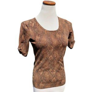 Top Brown Snake Print Stretch Knit Sz S WHBM